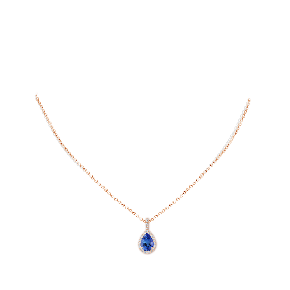 10x7mm AA Tanzanite Teardrop Pendant with Diamond Halo in Rose Gold pen