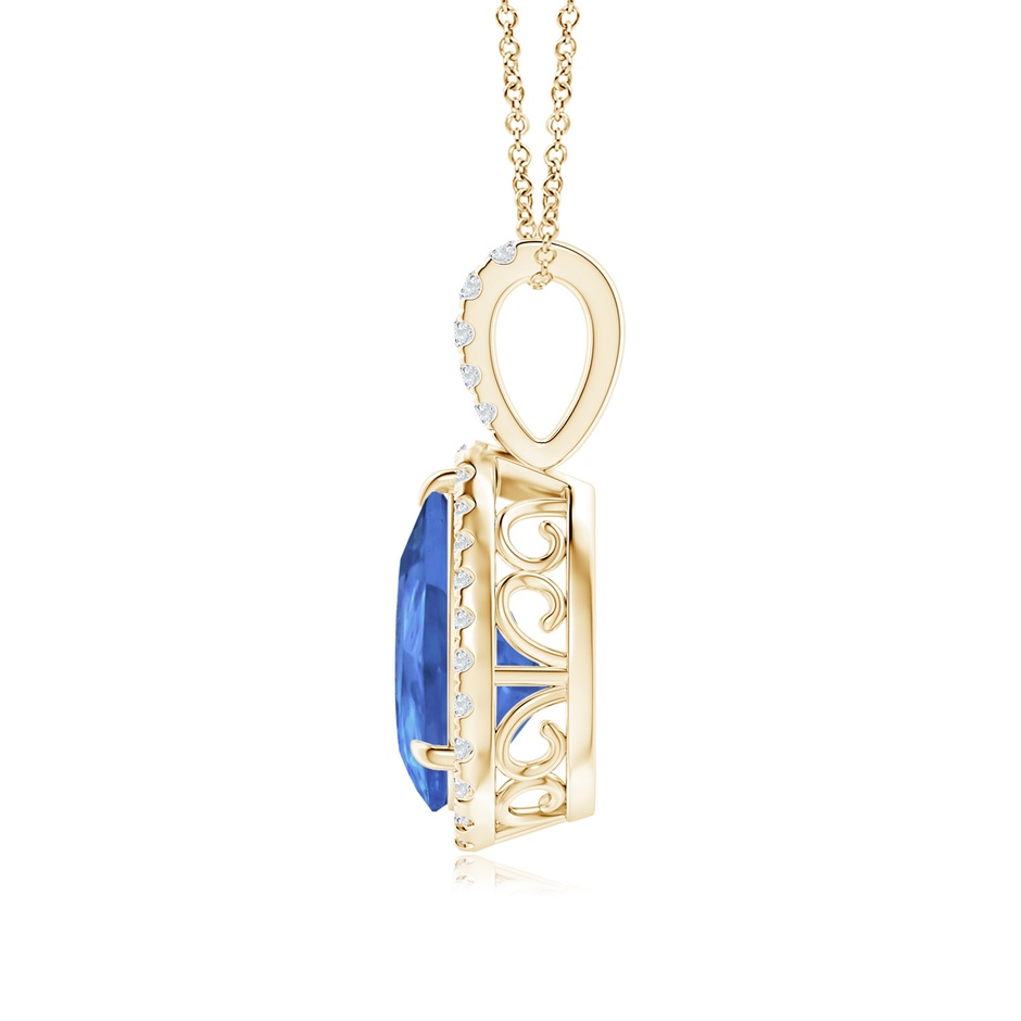 10x7mm AA Tanzanite Teardrop Pendant with Diamond Halo in Yellow Gold side-1