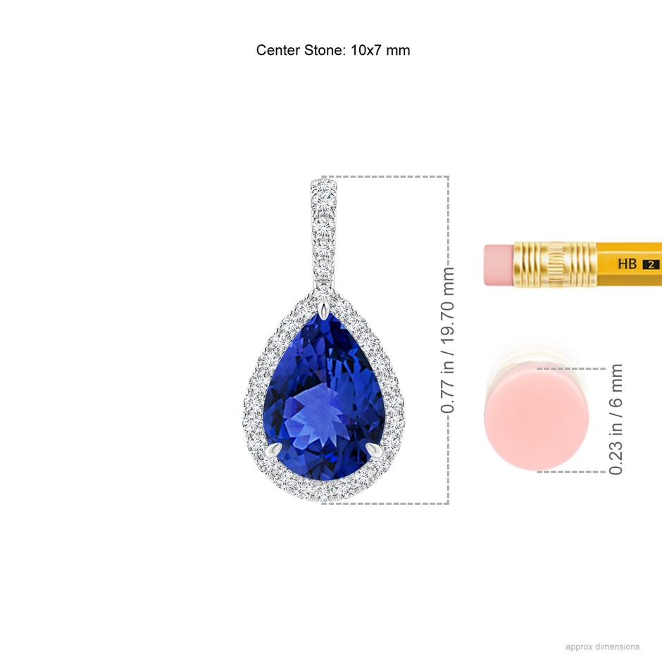 10x7mm AAA Tanzanite Teardrop Pendant with Diamond Halo in White Gold ruler