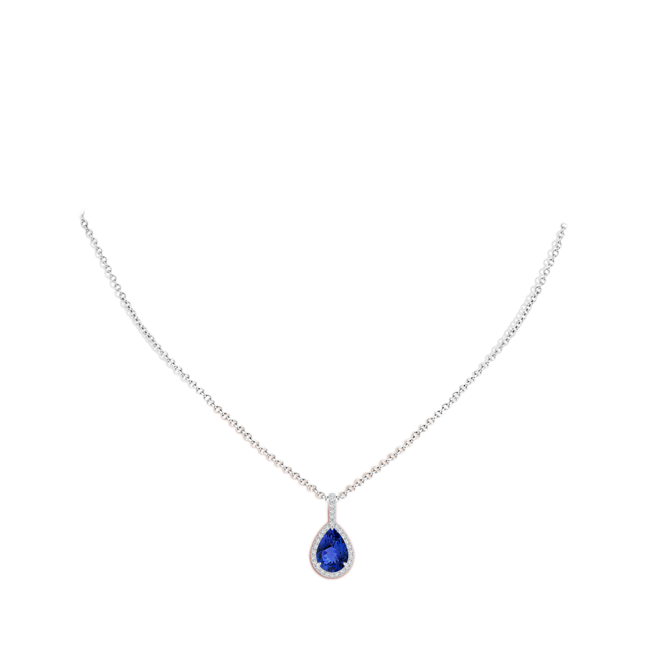10x7mm AAA Tanzanite Teardrop Pendant with Diamond Halo in White Gold body-neck