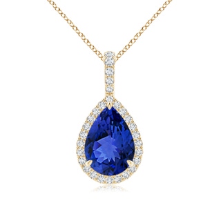 10x7mm AAA Tanzanite Teardrop Pendant with Diamond Halo in Yellow Gold