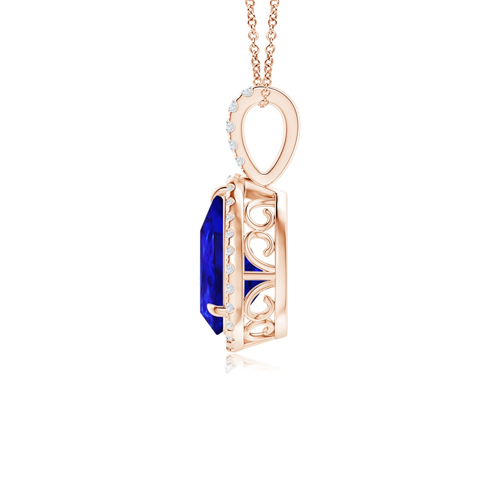 10x7mm AAAA Tanzanite Teardrop Pendant with Diamond Halo in Rose Gold - side 199