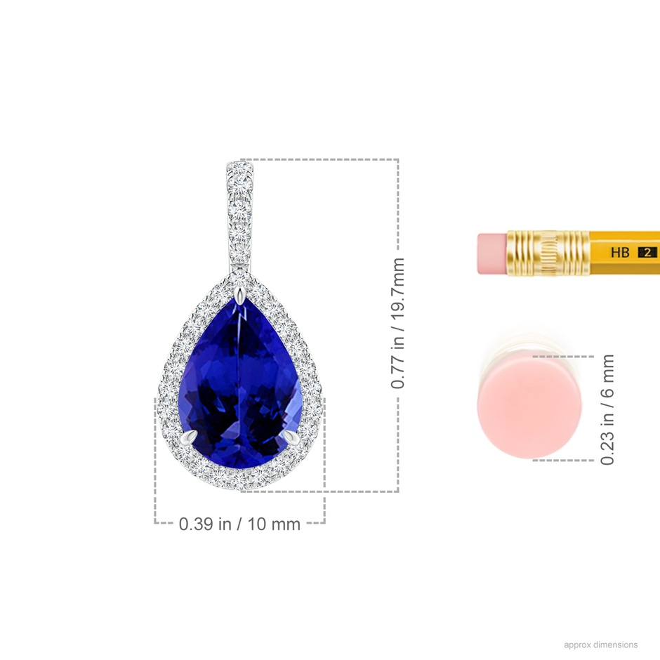 10x7mm AAAA Tanzanite Teardrop Pendant with Diamond Halo in White Gold ruler