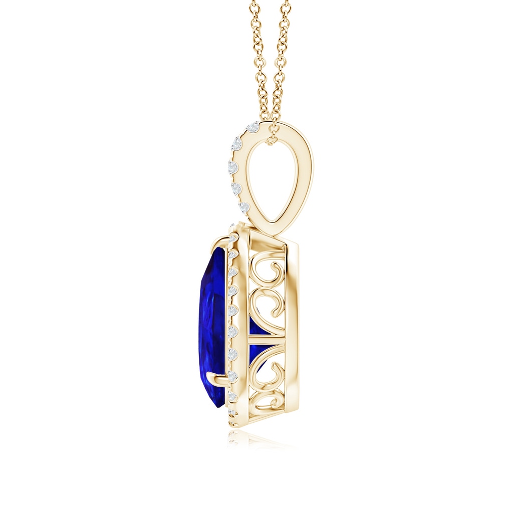 10x7mm AAAA Tanzanite Teardrop Pendant with Diamond Halo in Yellow Gold - side_1
