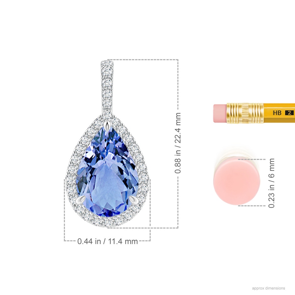 12x8mm A Tanzanite Teardrop Pendant with Diamond Halo in P950 Platinum ruler