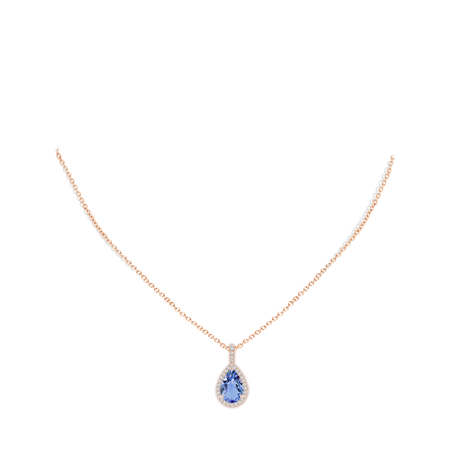 12x8mm A Tanzanite Teardrop Pendant with Diamond Halo in Rose Gold pen
