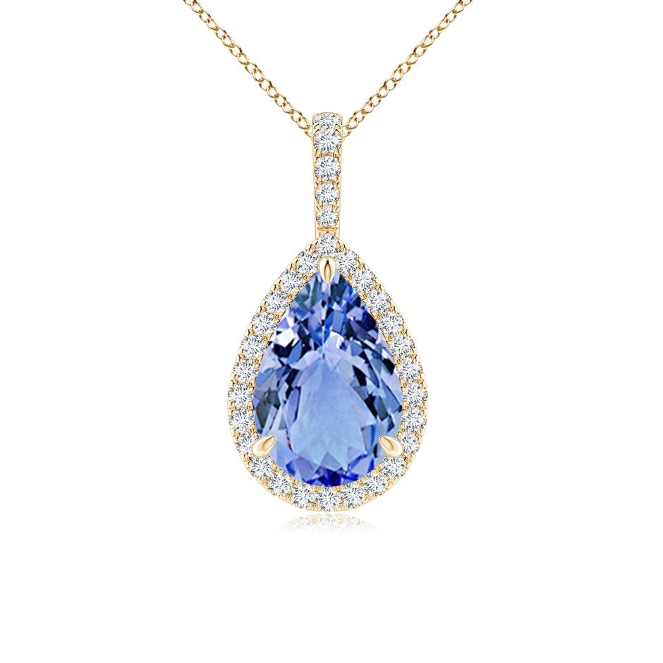12x8mm A Tanzanite Teardrop Pendant with Diamond Halo in Yellow Gold 
