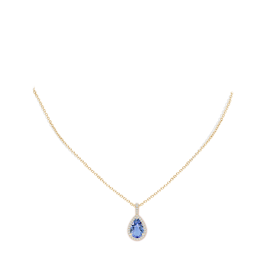 12x8mm A Tanzanite Teardrop Pendant with Diamond Halo in Yellow Gold pen