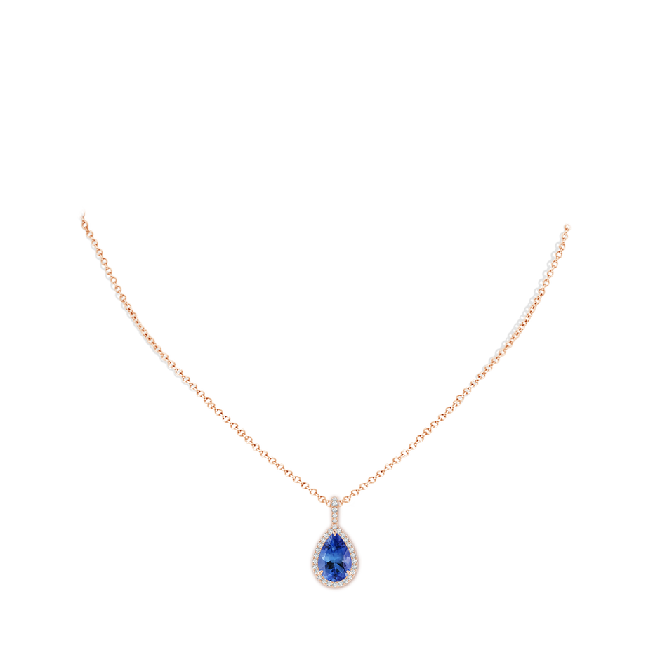 12x8mm AA Tanzanite Teardrop Pendant with Diamond Halo in Rose Gold pen
