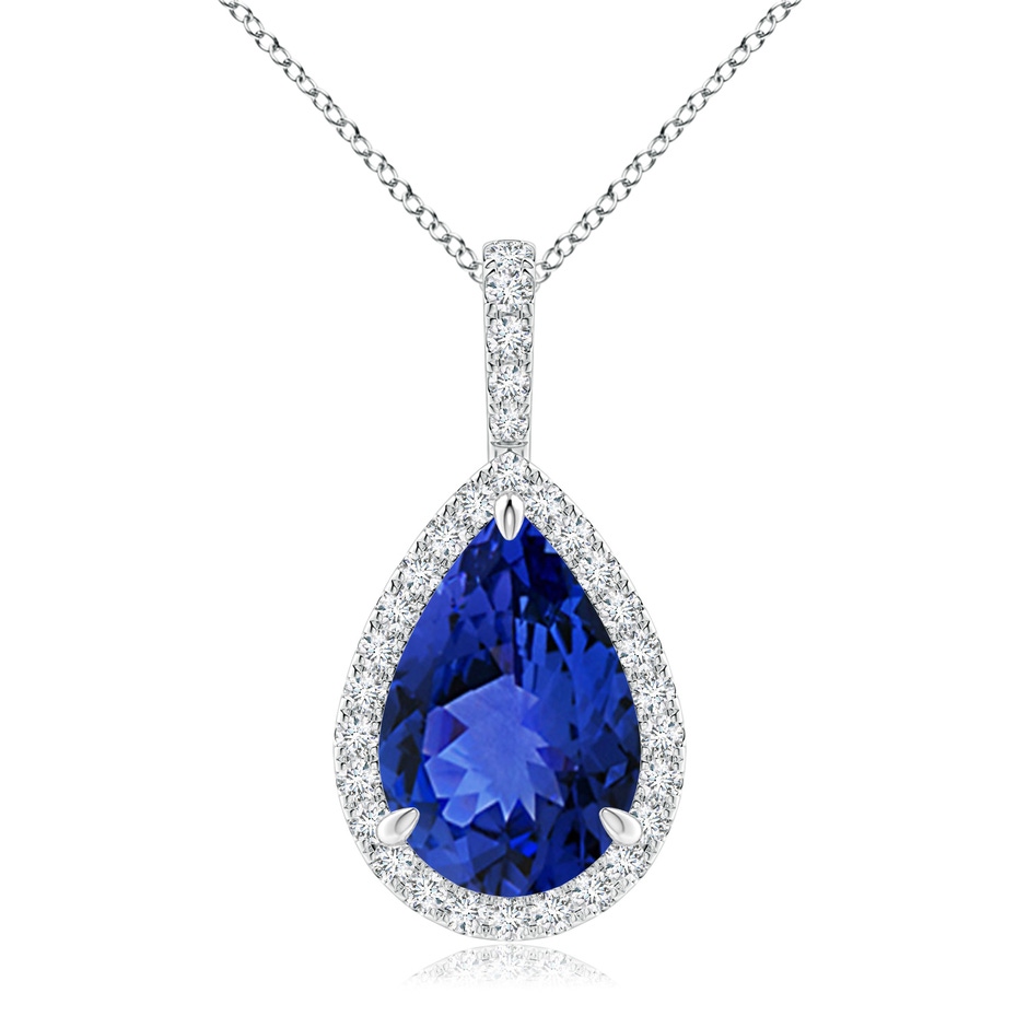 12x8mm AAA Tanzanite Teardrop Pendant with Diamond Halo in P950 Platinum 