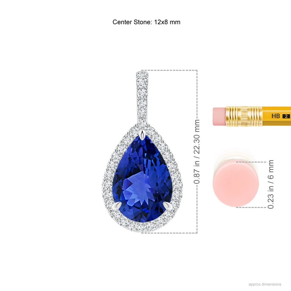 12x8mm AAA Tanzanite Teardrop Pendant with Diamond Halo in P950 Platinum ruler