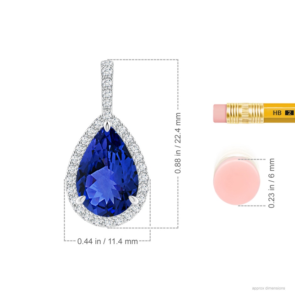 12x8mm AAA Tanzanite Teardrop Pendant with Diamond Halo in White Gold ruler