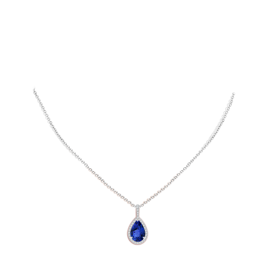 12x8mm AAA Tanzanite Teardrop Pendant with Diamond Halo in White Gold body-neck