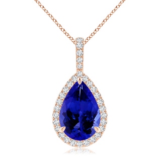 12x8mm AAAA Tanzanite Teardrop Pendant with Diamond Halo in 9K Rose Gold