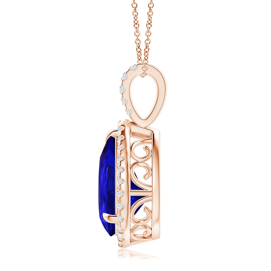 12x8mm AAAA Tanzanite Teardrop Pendant with Diamond Halo in Rose Gold side-1