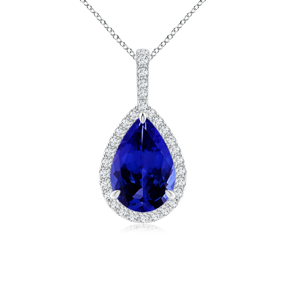 12x8mm AAAA Tanzanite Teardrop Pendant with Diamond Halo in White Gold 