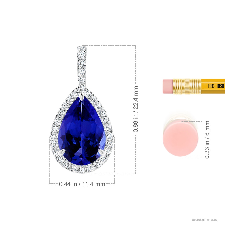 12x8mm AAAA Tanzanite Teardrop Pendant with Diamond Halo in White Gold ruler