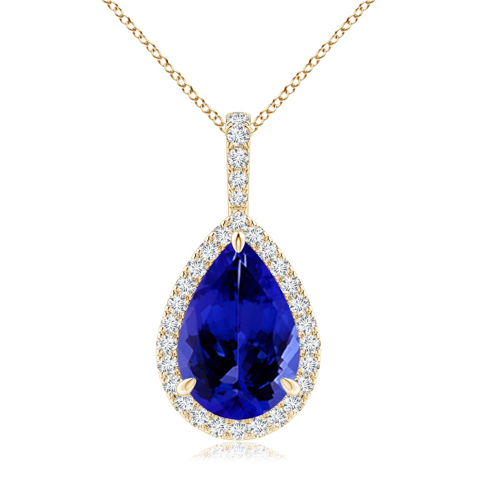 12x8mm AAAA Tanzanite Teardrop Pendant with Diamond Halo in Yellow Gold 