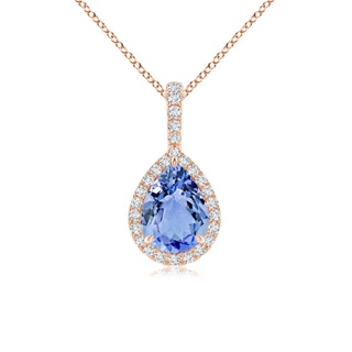 8x6mm A Tanzanite Teardrop Pendant with Diamond Halo in 9K Rose Gold