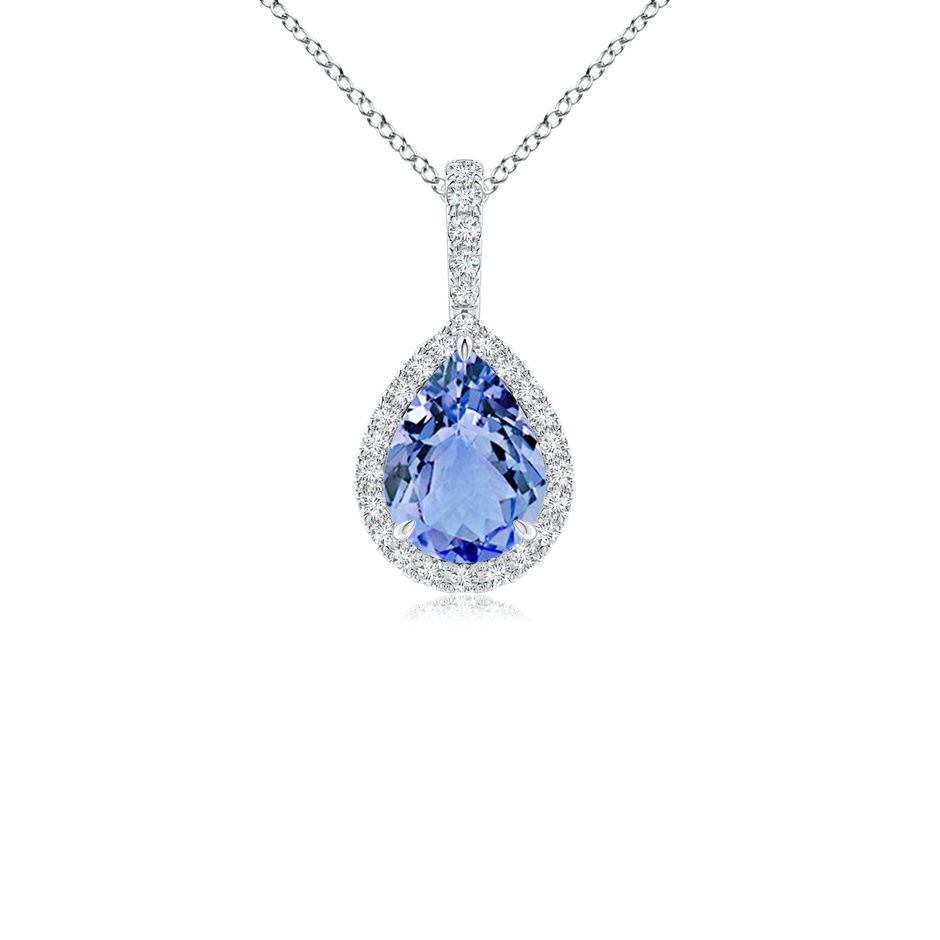 8x6mm A Tanzanite Teardrop Pendant with Diamond Halo in White Gold 