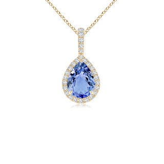 8x6mm A Tanzanite Teardrop Pendant with Diamond Halo in Yellow Gold