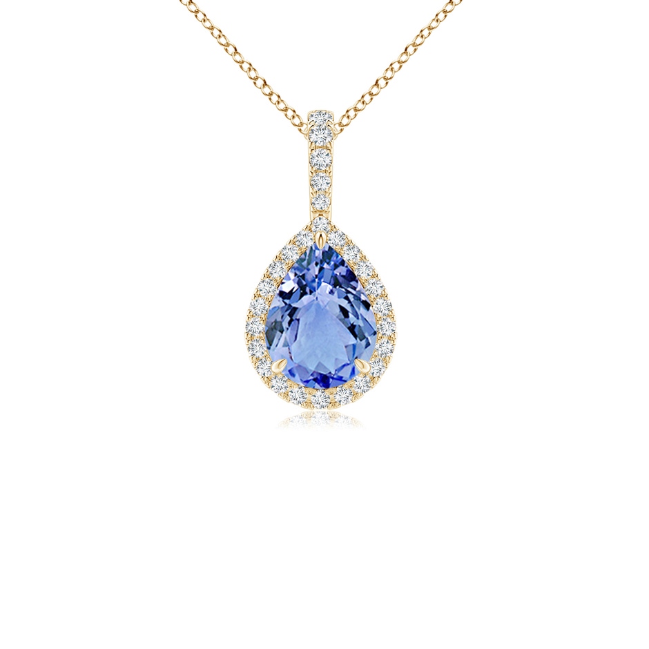 8x6mm A Tanzanite Teardrop Pendant with Diamond Halo in Yellow Gold 