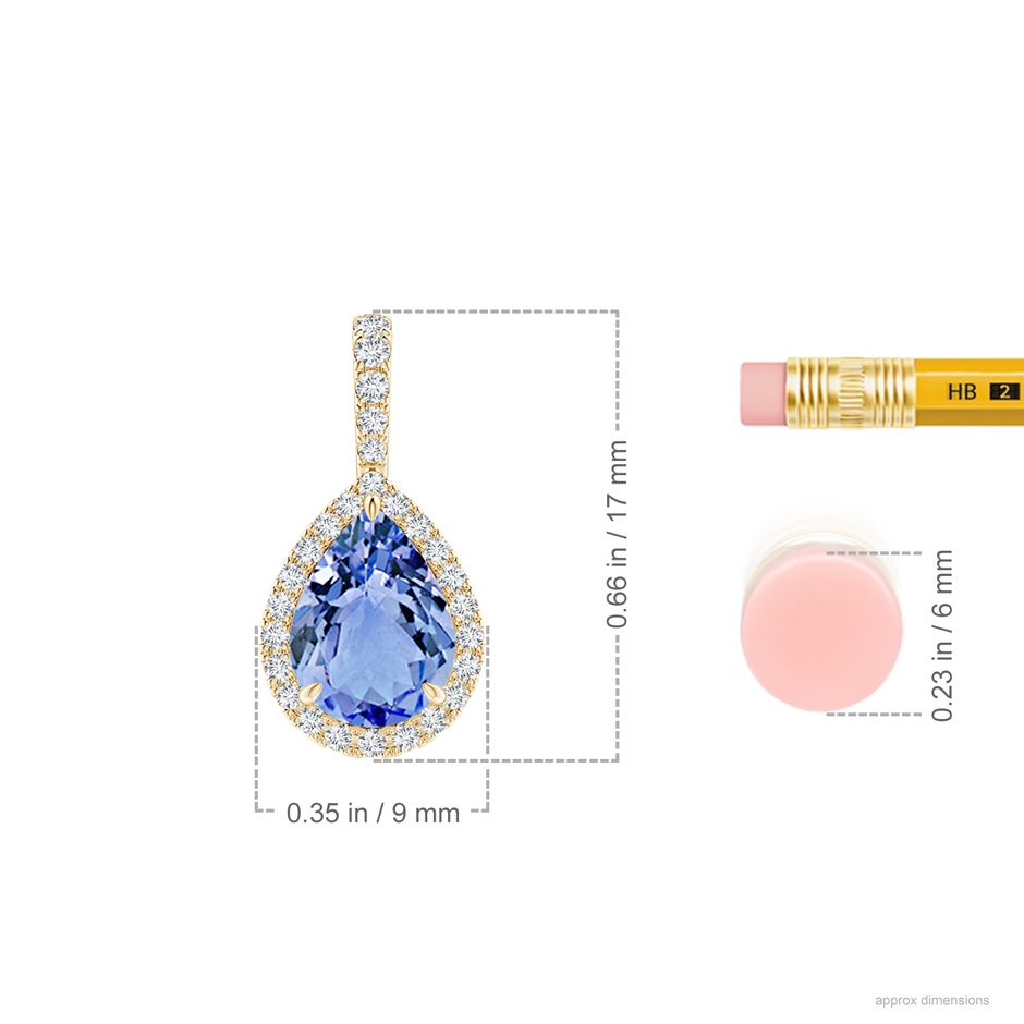8x6mm A Tanzanite Teardrop Pendant with Diamond Halo in Yellow Gold ruler