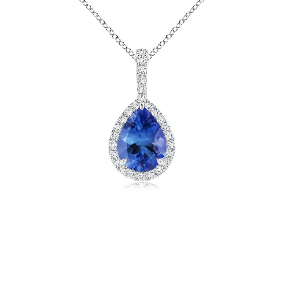 8x6mm AA Tanzanite Teardrop Pendant with Diamond Halo in 9K White Gold 
