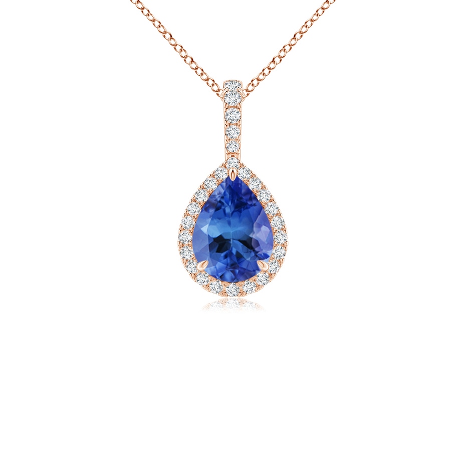 8x6mm AA Tanzanite Teardrop Pendant with Diamond Halo in Rose Gold 