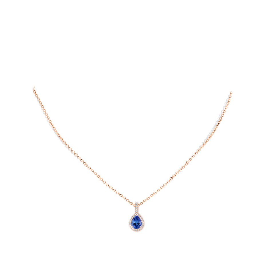 8x6mm AA Tanzanite Teardrop Pendant with Diamond Halo in Rose Gold pen
