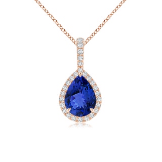 8x6mm AAA Tanzanite Teardrop Pendant with Diamond Halo in 9K Rose Gold