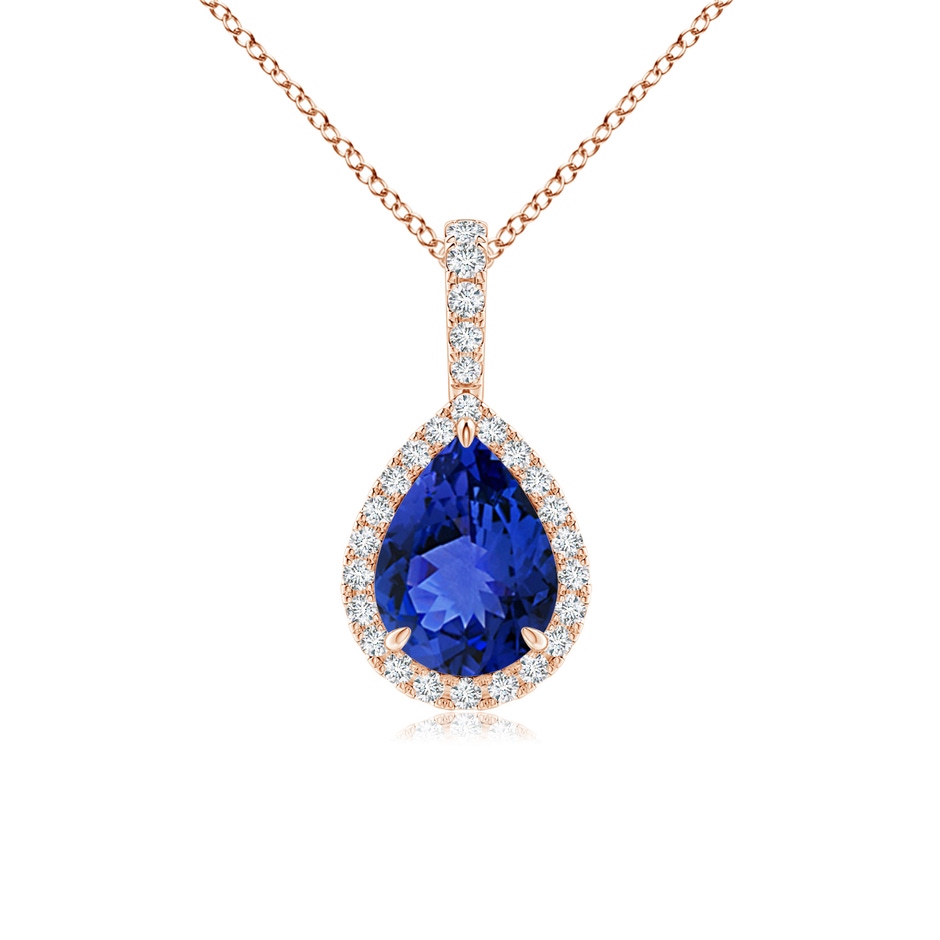 8x6mm AAA Tanzanite Teardrop Pendant with Diamond Halo in Rose Gold 