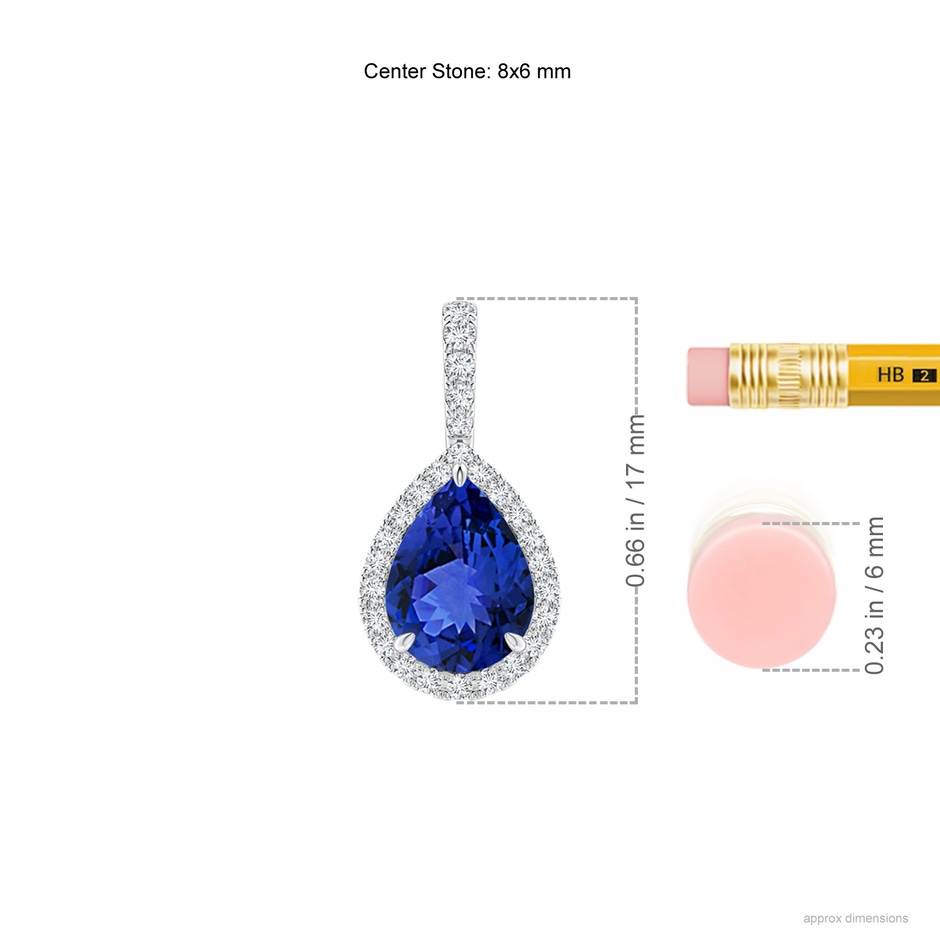 8x6mm AAA Tanzanite Teardrop Pendant with Diamond Halo in White Gold ruler
