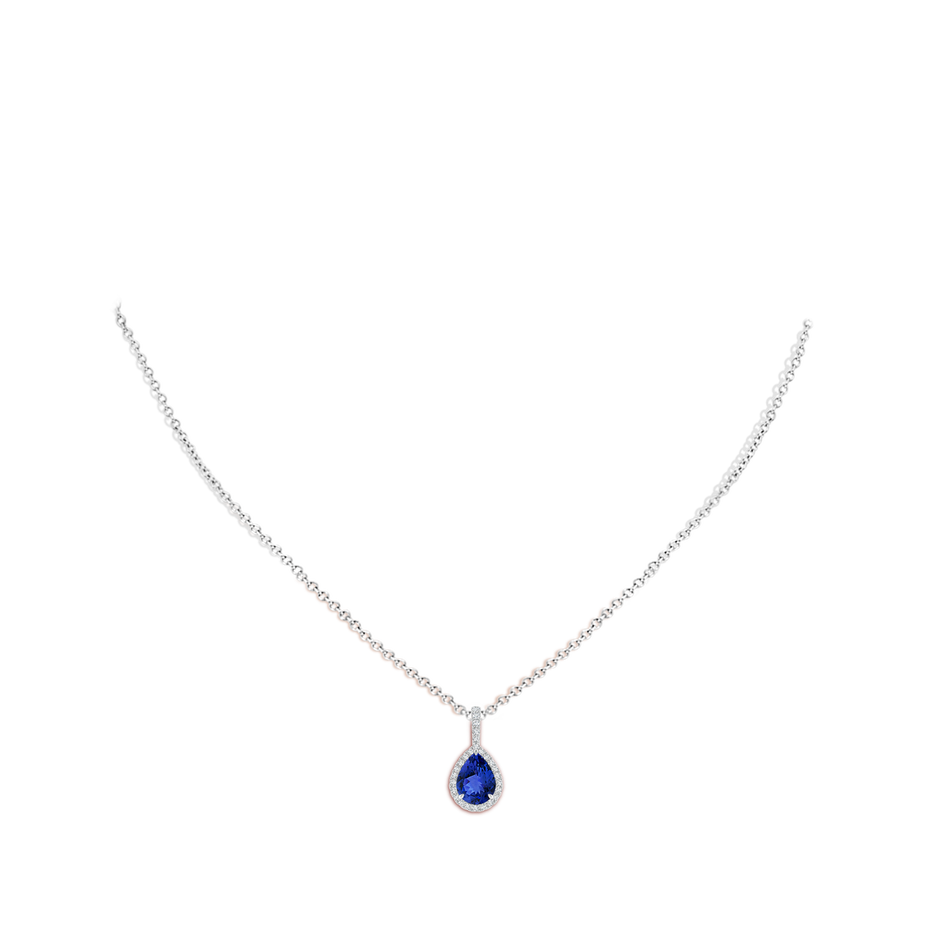 8x6mm AAA Tanzanite Teardrop Pendant with Diamond Halo in White Gold body-neck
