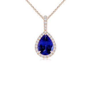 8x6mm AAAA Tanzanite Teardrop Pendant with Diamond Halo in 10K Rose Gold