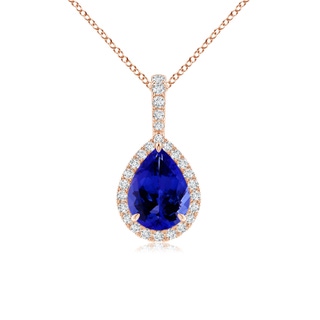 8x6mm AAAA Tanzanite Teardrop Pendant with Diamond Halo in 9K Rose Gold