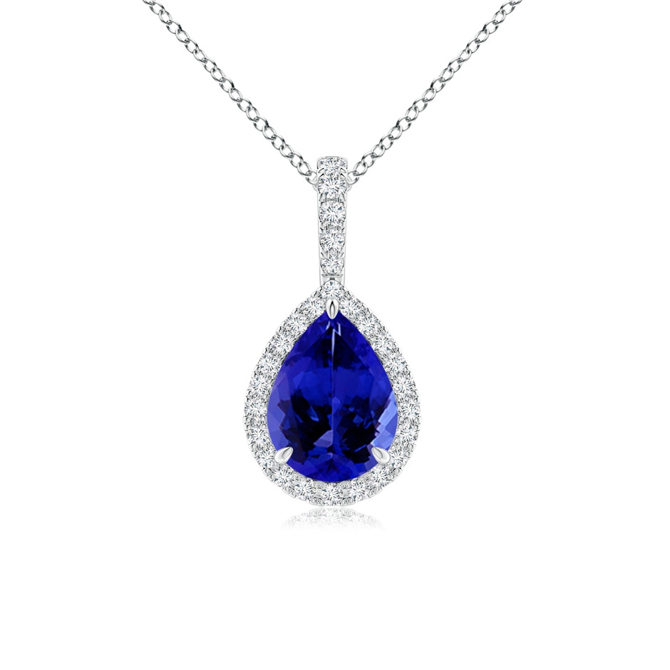 8x6mm AAAA Tanzanite Teardrop Pendant with Diamond Halo in White Gold 