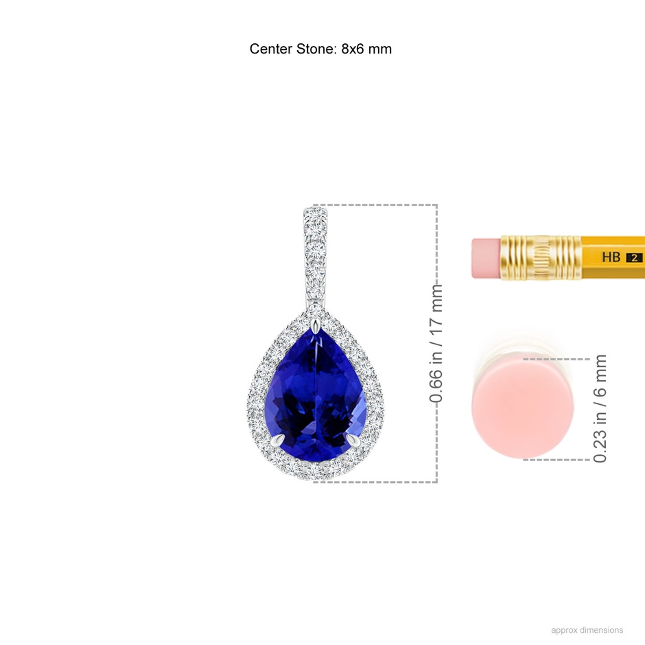 8x6mm AAAA Tanzanite Teardrop Pendant with Diamond Halo in White Gold ruler