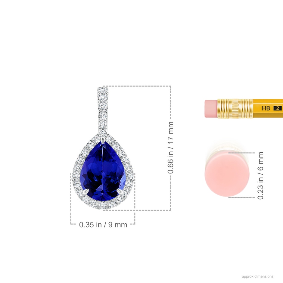 8x6mm AAAA Tanzanite Teardrop Pendant with Diamond Halo in White Gold ruler
