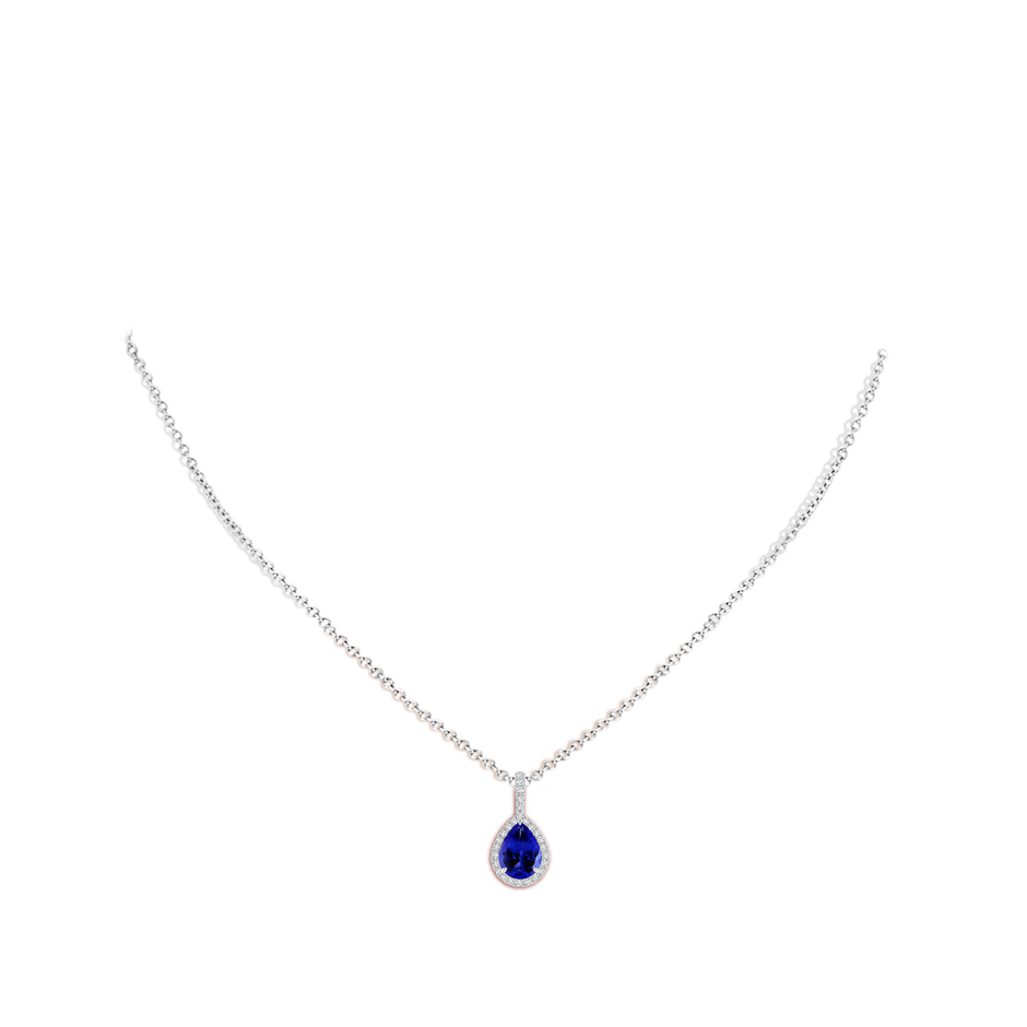 8x6mm AAAA Tanzanite Teardrop Pendant with Diamond Halo in White Gold body-neck