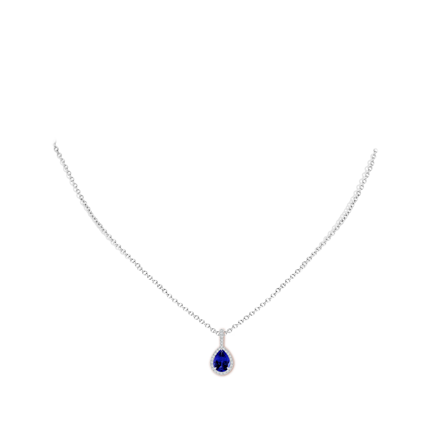 8x6mm AAAA Tanzanite Teardrop Pendant with Diamond Halo in White Gold - body_neck
