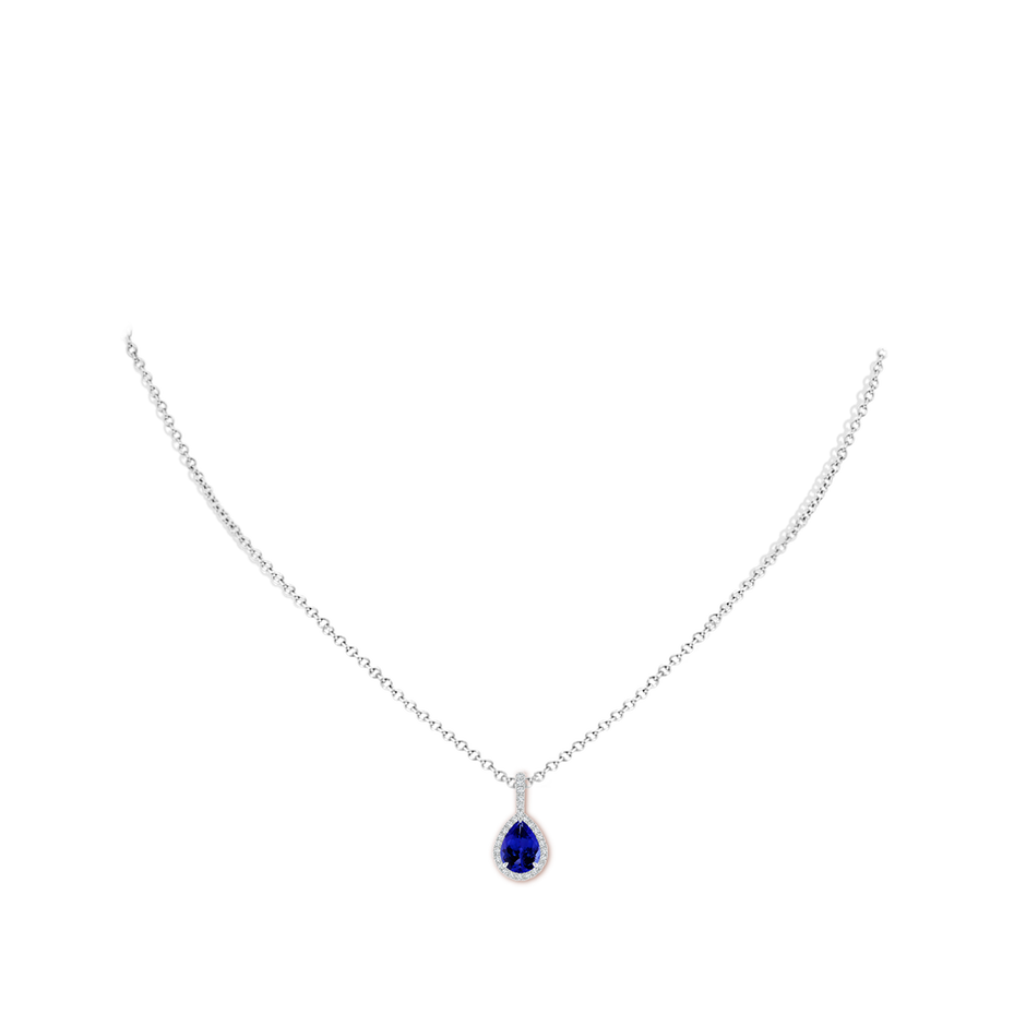 8x6mm AAAA Tanzanite Teardrop Pendant with Diamond Halo in White Gold pen