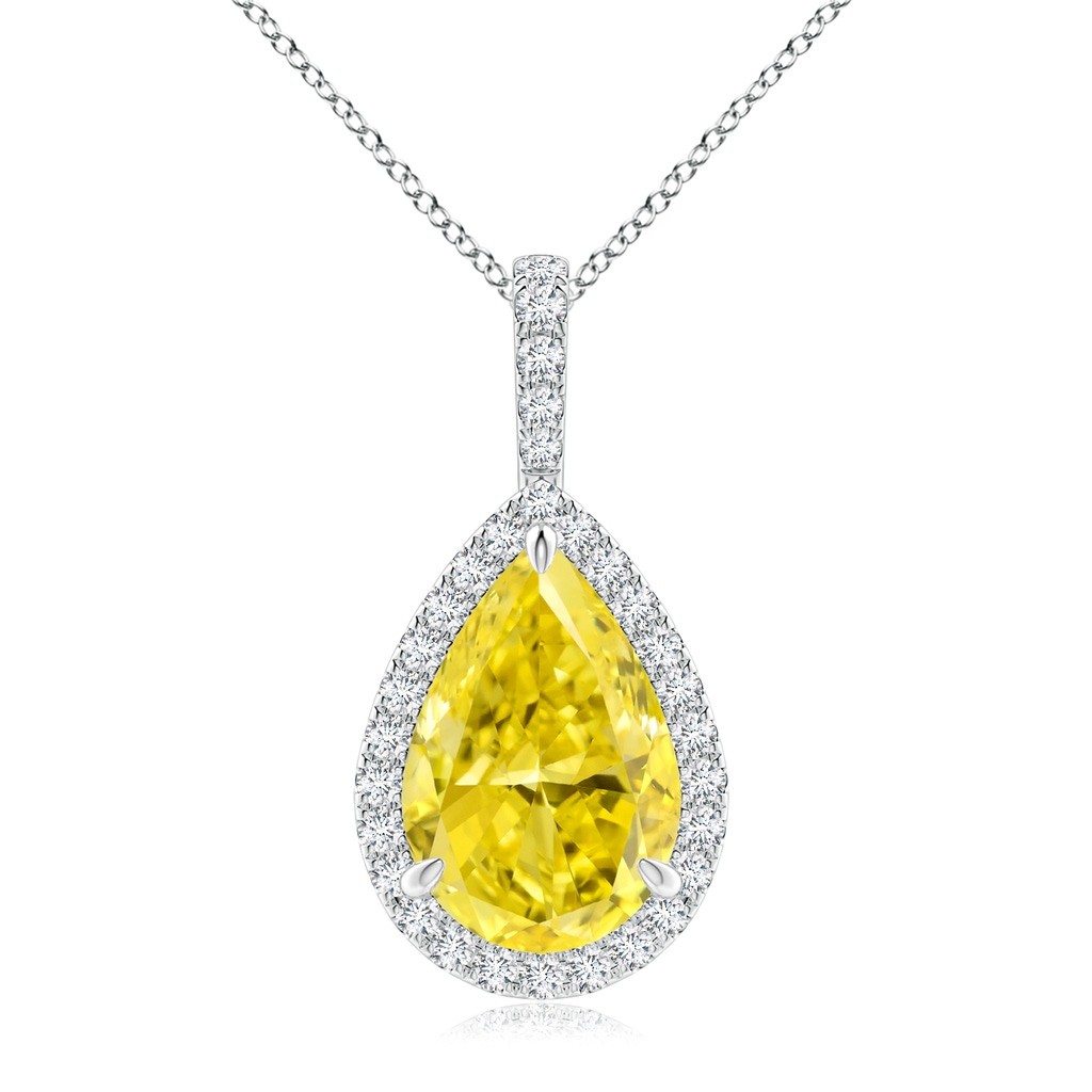 12x8mm AAAA Fancy Intense Yellow Diamond Teardrop Pendant with Halo in P950 Platinum