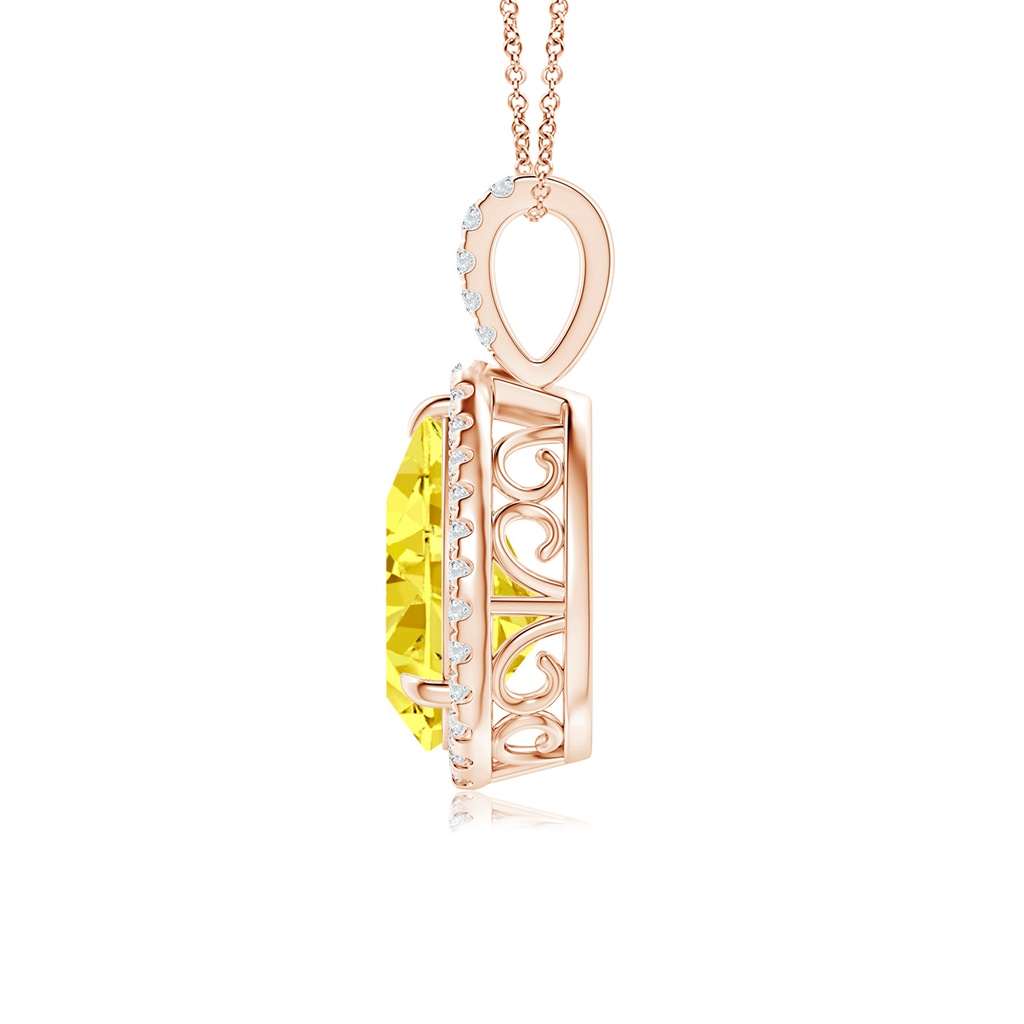12x8mm AAAA Fancy Intense Yellow Diamond Teardrop Pendant with Halo in Rose Gold - side 199