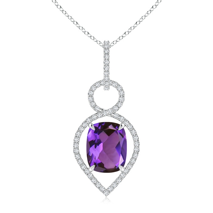 10x8mm AAAA Cushion Amethyst Infinity Drop Pendant with Diamonds in P950 Platinum