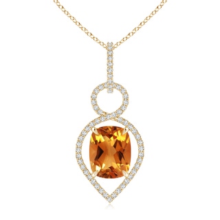 10x8mm AAA Cushion Citrine Infinity Drop Pendant with Diamonds in Yellow Gold