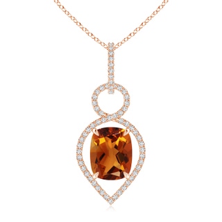 10x8mm AAAA Cushion Citrine Infinity Drop Pendant with Diamonds in Rose Gold
