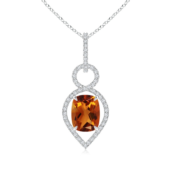 9x7mm AAAA Cushion Citrine Infinity Drop Pendant with Diamonds in White Gold