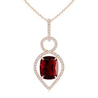 10x8mm AAAA Cushion Garnet Infinity Drop Pendant with Diamonds in Rose Gold