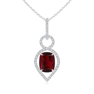 9x7mm AAA Cushion Garnet Infinity Drop Pendant with Diamonds in White Gold